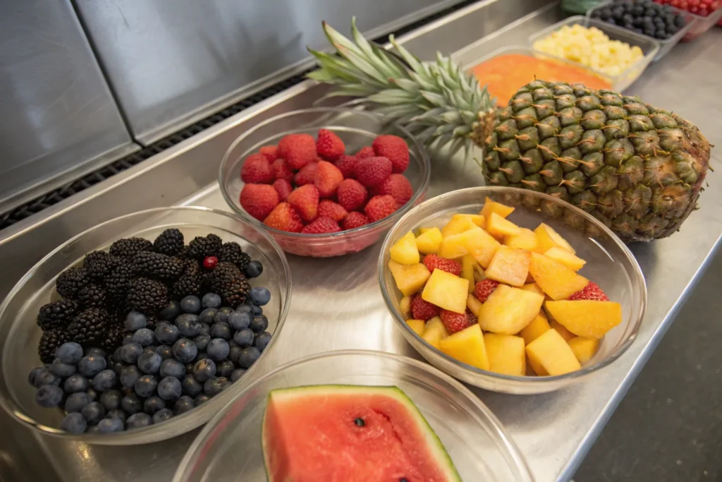 Kid-friendly fruit platter with star-shaped watermelon and pineapple slices