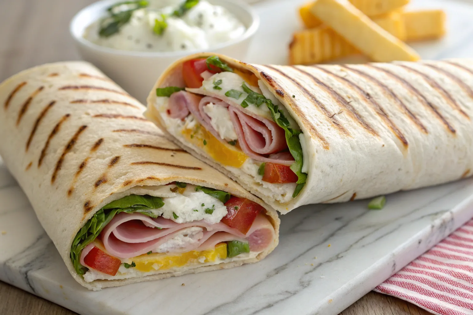 Freshly baked cottage cheese flatbread topped with herbs and melted cheese, served on a rustic wooden board.