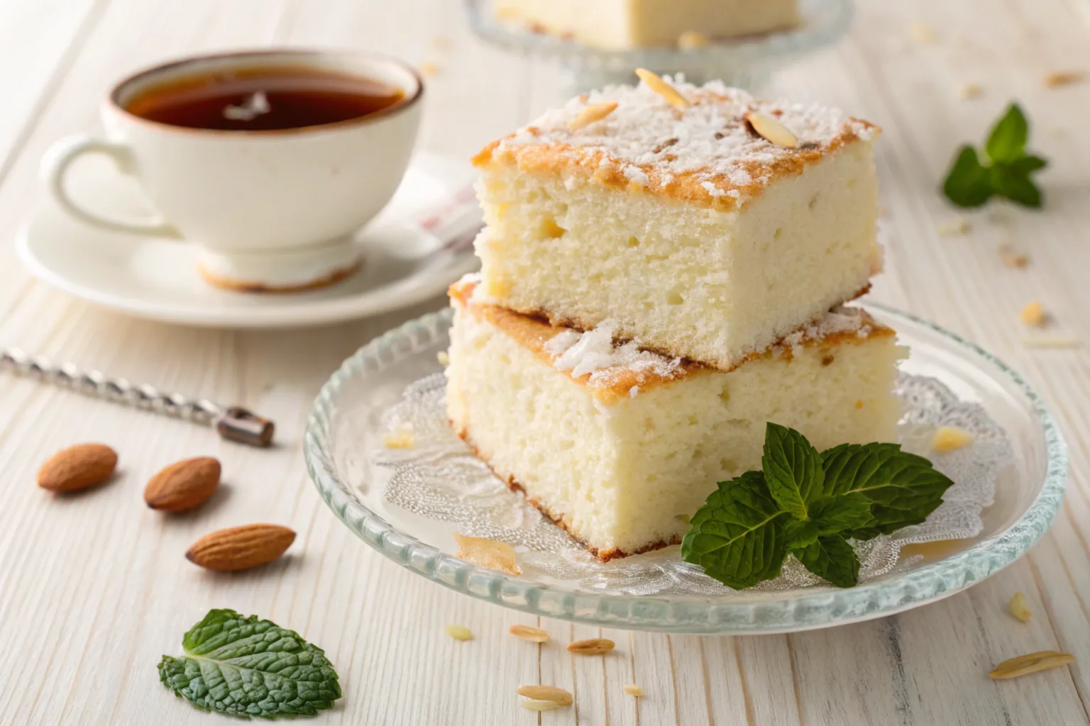 Assorted Greek desserts including baklava, loukoumades, and kourabiedes on a wooden platter.