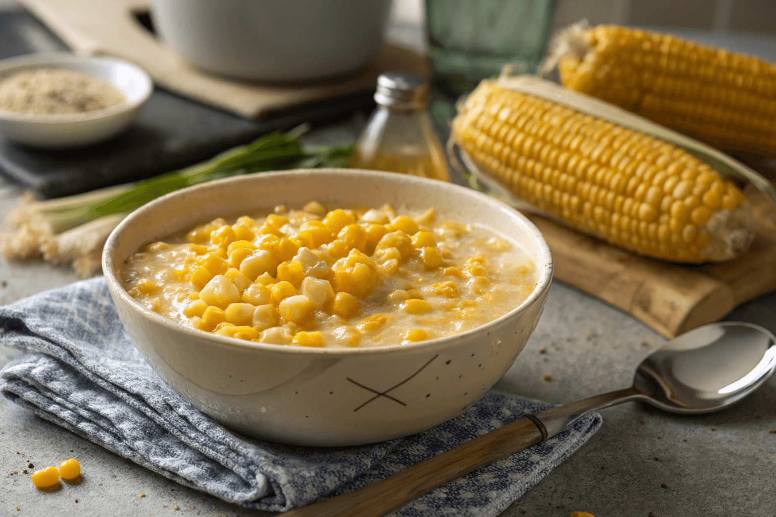 Freshly baked scalloped corn casserole with a golden breadcrumb topping, creamy layers, and parsley garnish, perfect for avoiding watery scalloped corn.