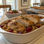 Turkey chops with garlic butter sauce on a plate