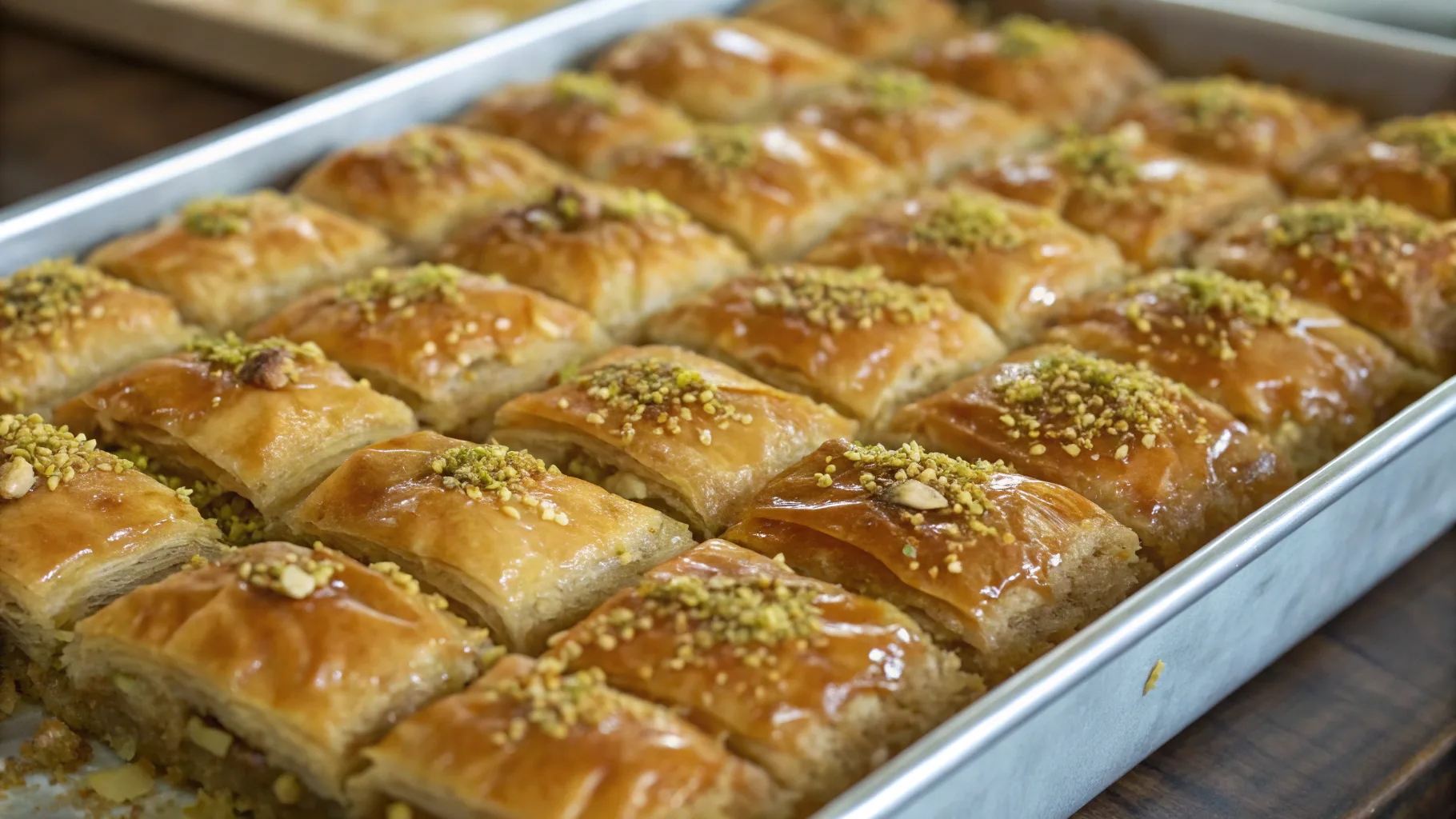 Traditional Greek baklava with honey and nuts.