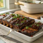 Seasoned beef back ribs on a baking sheet ready for the oven