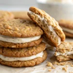 Soft and chewy oatmeal cream pie cookies with creamy filling.