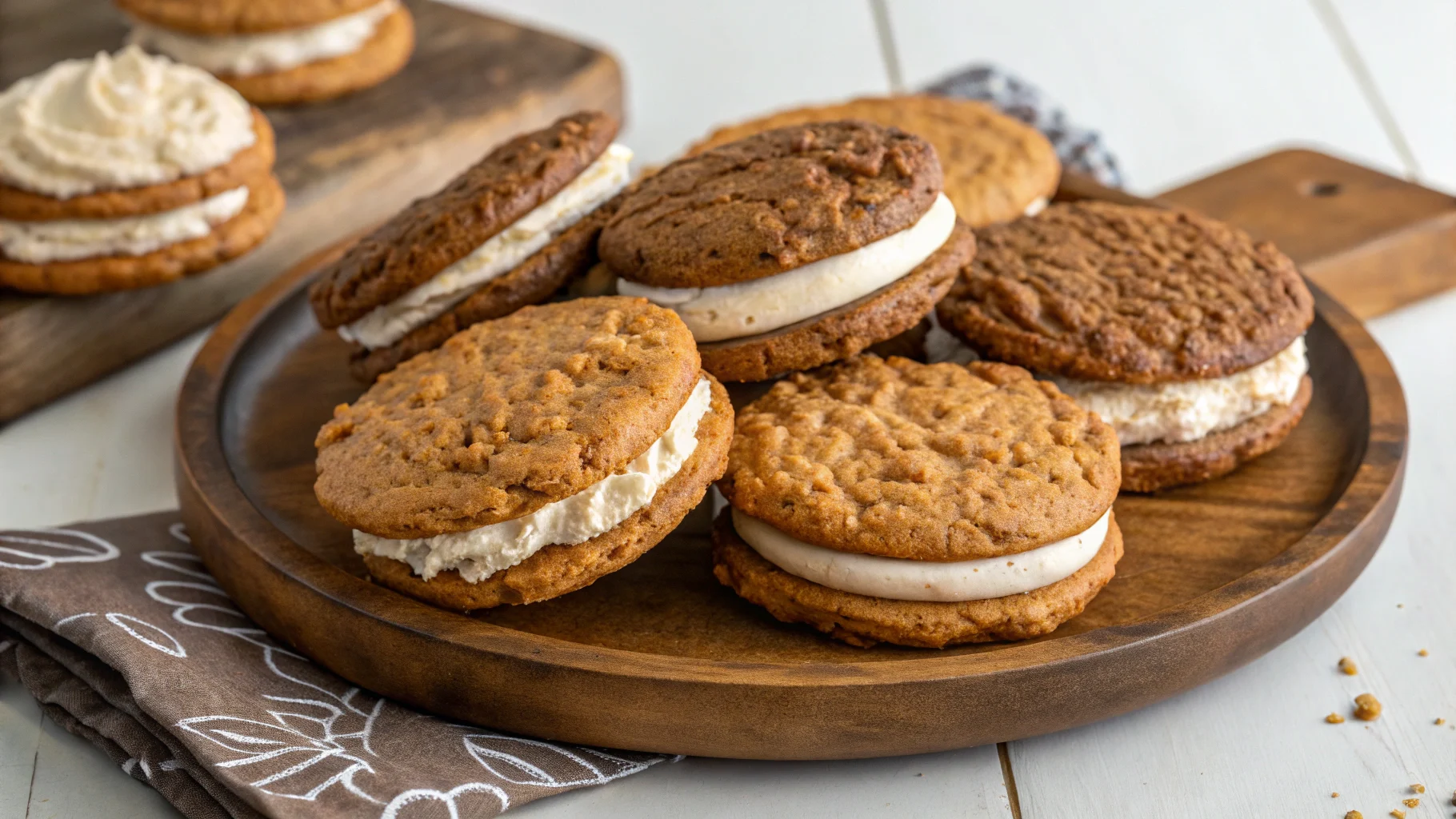 Freshly made oatmeal cream pie with creamy filling