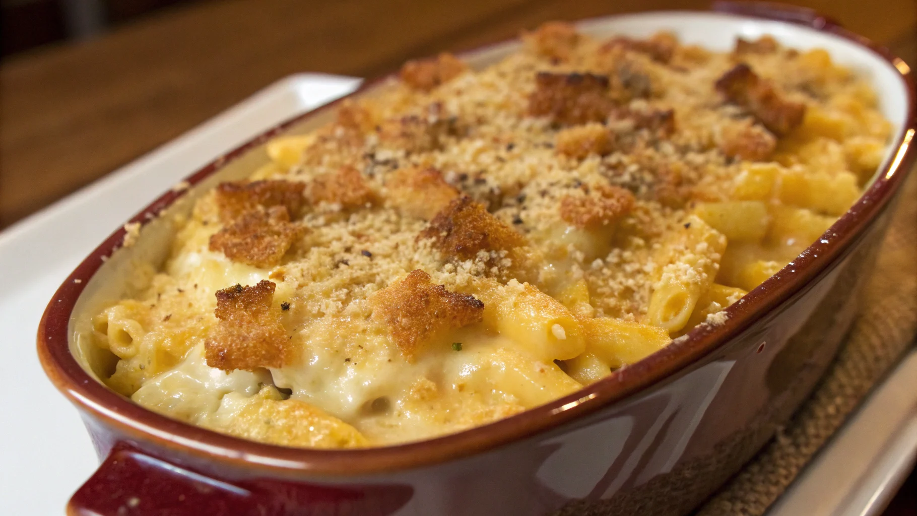 Delicious macaroni and cheese with crunchy topping.