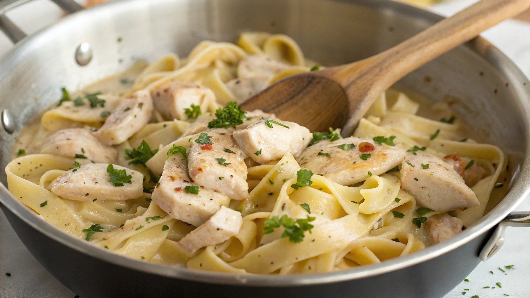 creamy chicken pasta recipes served in bowl