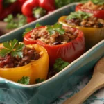 The Best Recipe for Stuffed Green Peppers with Hamburger and Rice – A Hearty Family Favorite 5 Stuffed green peppers with hamburger and rice fresh out of the oven